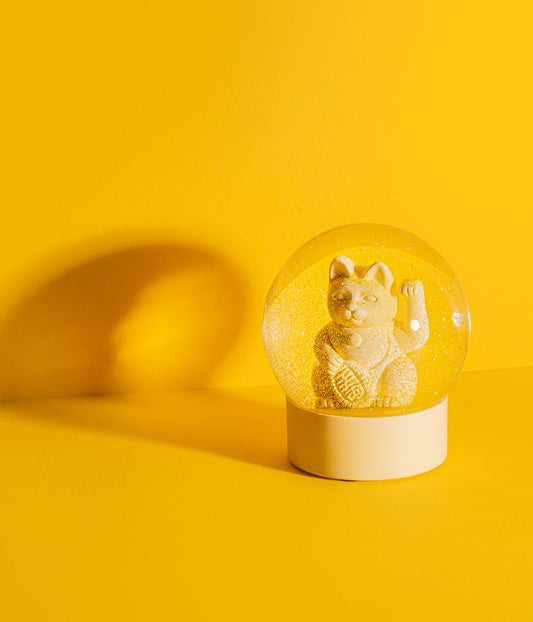Lucky Cat Glitter Snow Globe Yellow