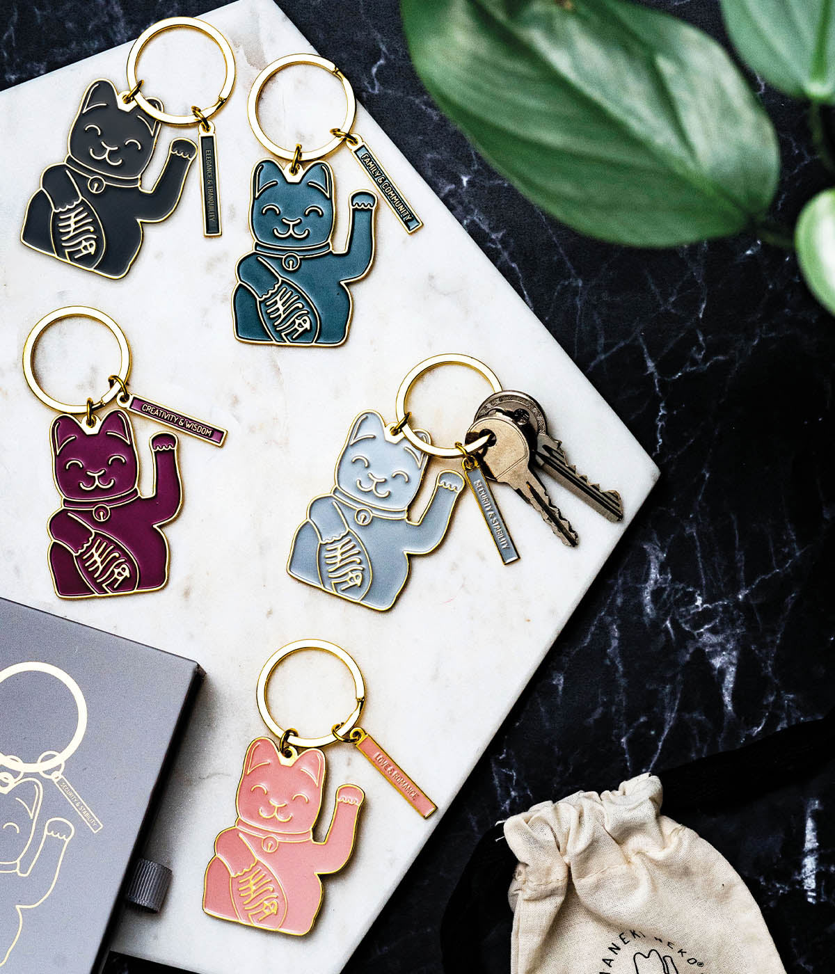 Lucky Cat Keyring Black