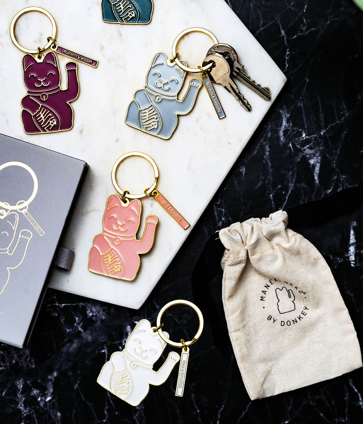 Lucky Cat Keyring White