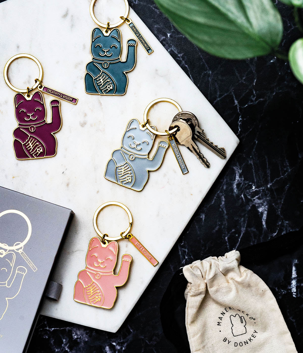 Lucky Cat Keyring Green