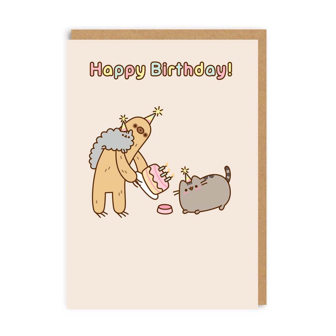 Happy Birthday Sloth Pusheen Greeting Card